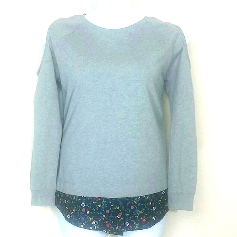 Ruff Hewn Top sweatshirt cold shoulder long sleeve stretch crew neck floral trim